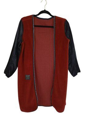 London Fog Open Front Red Fleece Coat With Black Sleeves Womens
